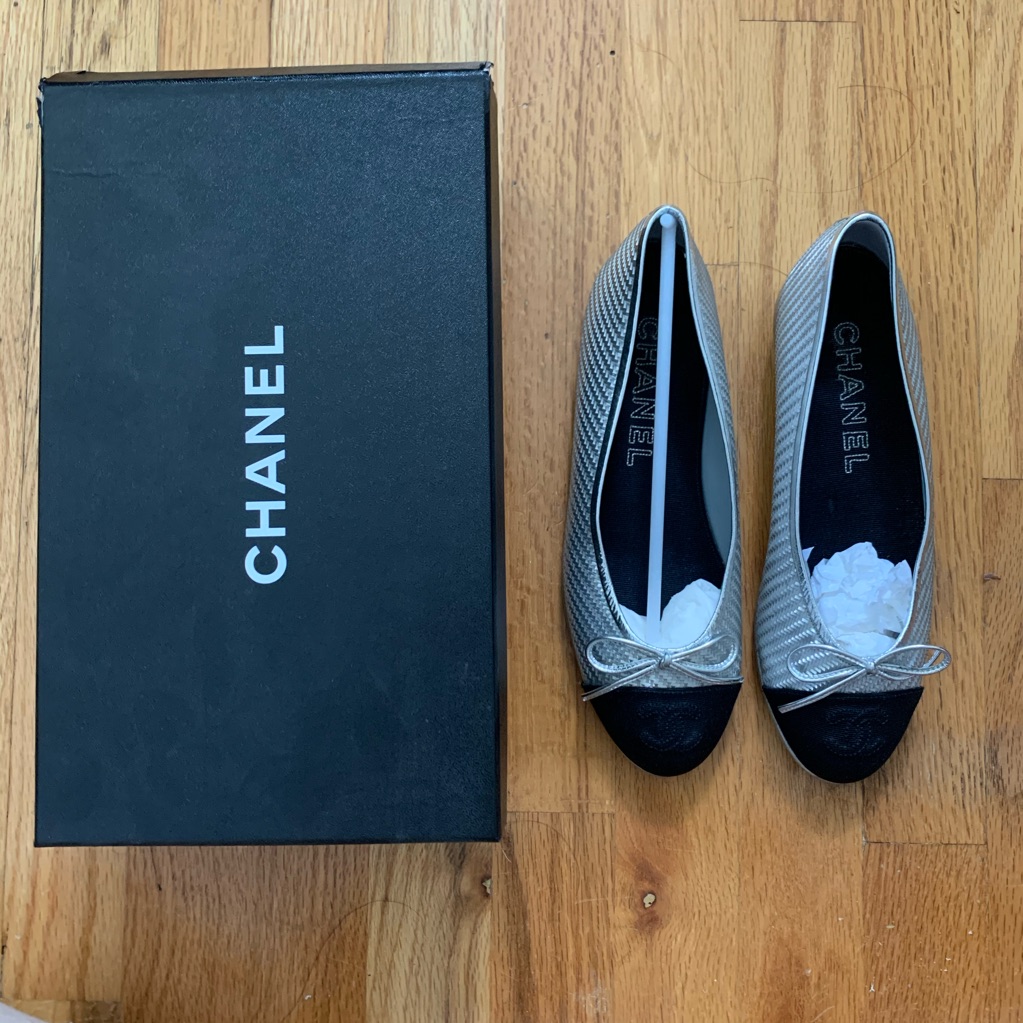 Chanel Silver/Black Ballerina Flat